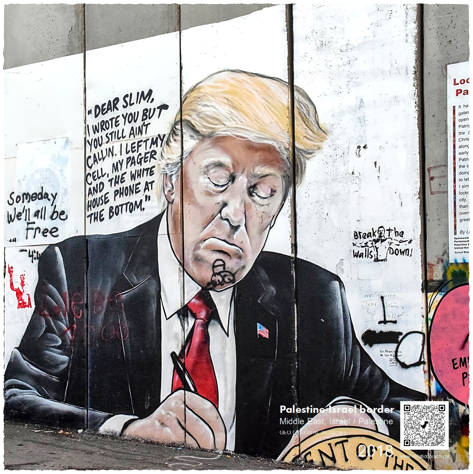 Palestyna mur z Izraelem graffiti Donald Trump